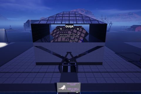 Image from the game Satisfactory featuring a large building-sized ouija board built using the game's build tools.