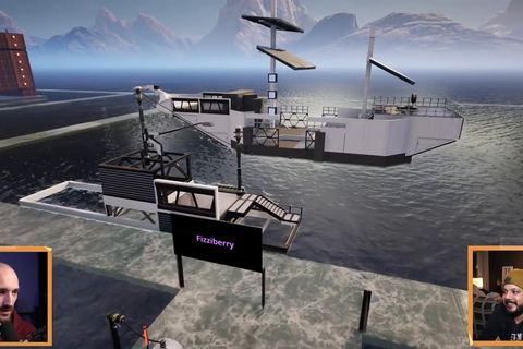 Unfortunately no alt text is available, but this is the thumbnail for content by @FizziBerry referenced at 3558 seconds into https://youtu.be/zBi4vHaETU0, with the label "Proper pirate ship with dock"