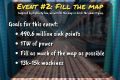 Edited image from the game Satisfactory featuring an out-of-focus interior shot of a factory with multiple lines of text (first line in uppercase yellow text, remaining in sentence case white text) overlaid as follows: Event #2: Fill The Map. Inspired by BigBootyTom, we will fill the map or brick the game trying. Goals for this event: 490.6 million sink points. 1TW of power. Fill as much of the map as possible. 13k-15k machines.