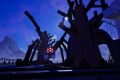 Image from the game Satisfactory featuring a scene of a graveyard infested with giant spiders.
