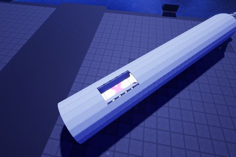 Image from the game Satisfactory featuring a depiction of a giant pregnancy test.