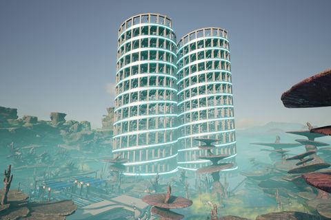 Both towers with stations to deliver sulfur and collect plastic