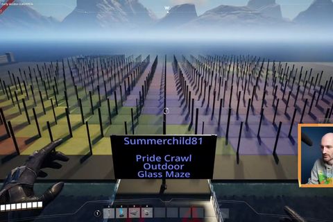 Unfortunately no alt text is available, but this is the thumbnail for content by Summerchild81 referenced at 506 seconds into https://youtu.be/GyKJvfWIsD8, with the label "Pride Crawl Outdoor Glass Maze"