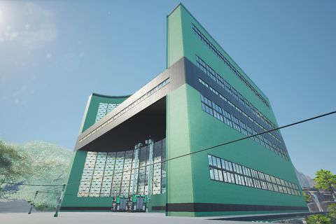 The exterior of the factory.